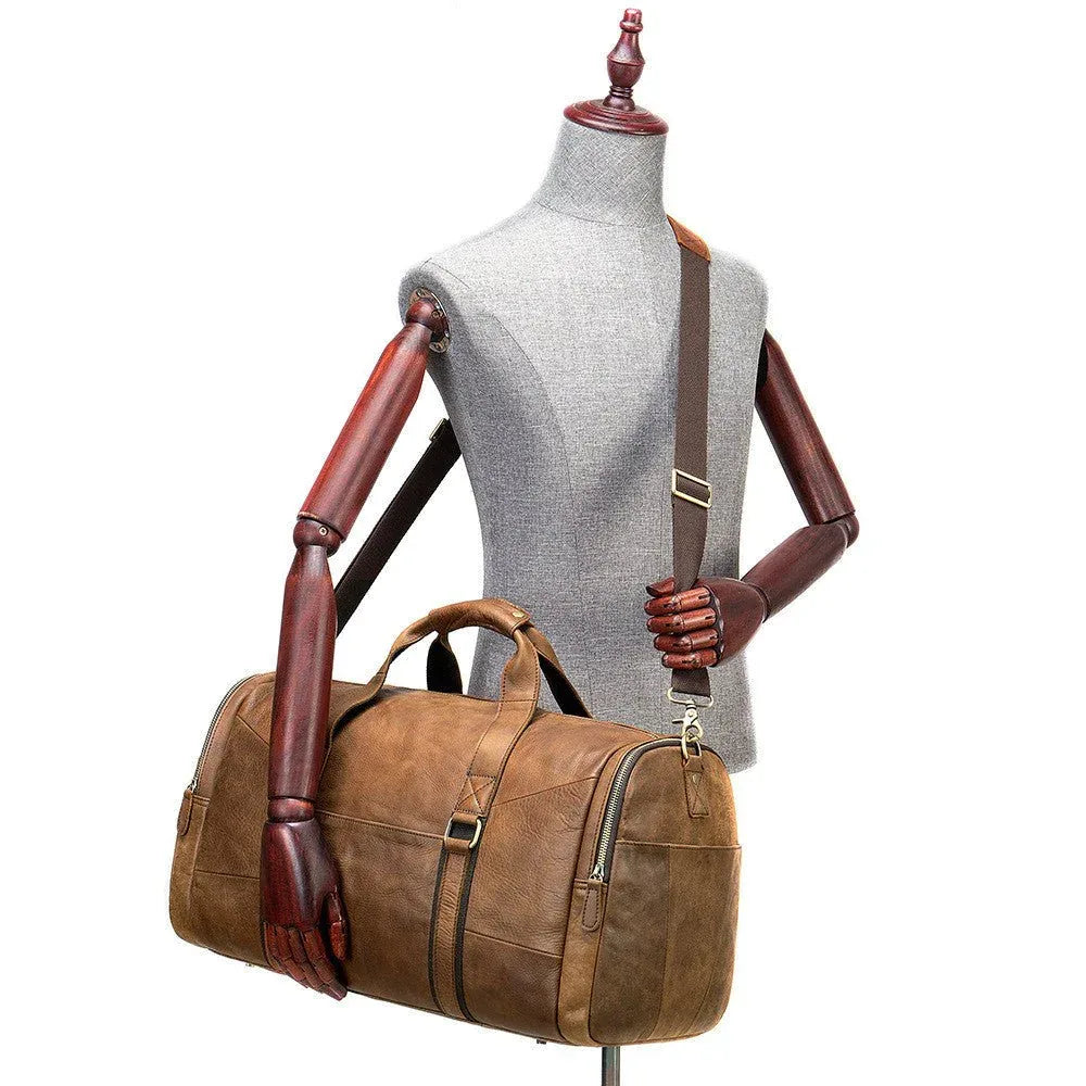Sac de voyage homme en cuir véritable, couche supérieure de peau de vache, porté épaule