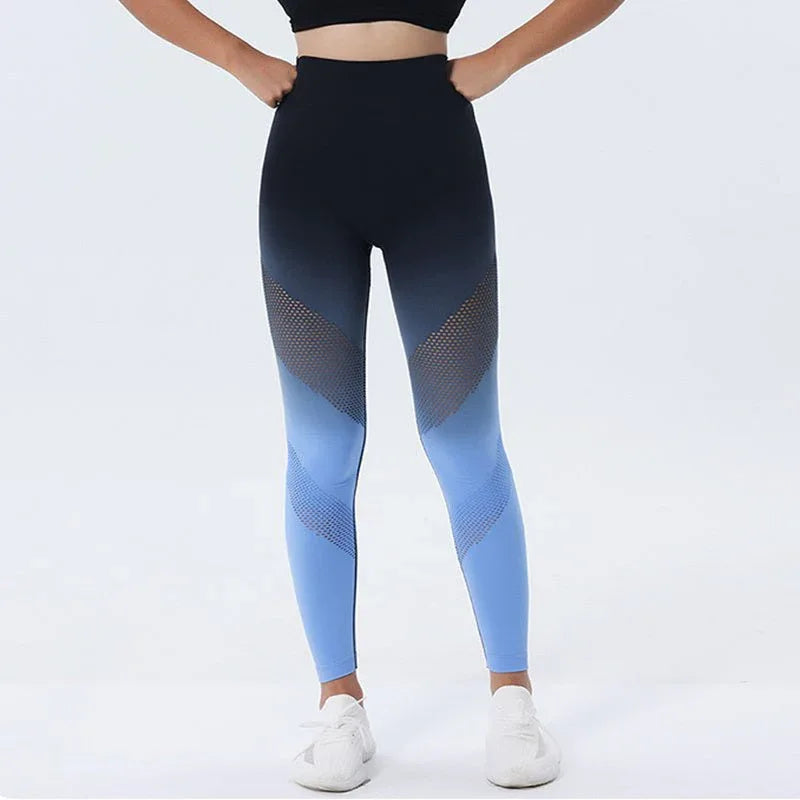 Yoga-Leggings mit Farbverlauf, nahtlos, hoher Bund, Po-Lift, Fitness-Leggings für Damen, schnelltrocknend
