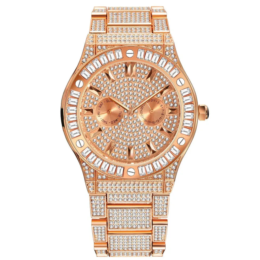 Hip-Hop-Stil Diamant High-End Großes Zifferblatt Wasserdichte Quarz-Herrenuhr