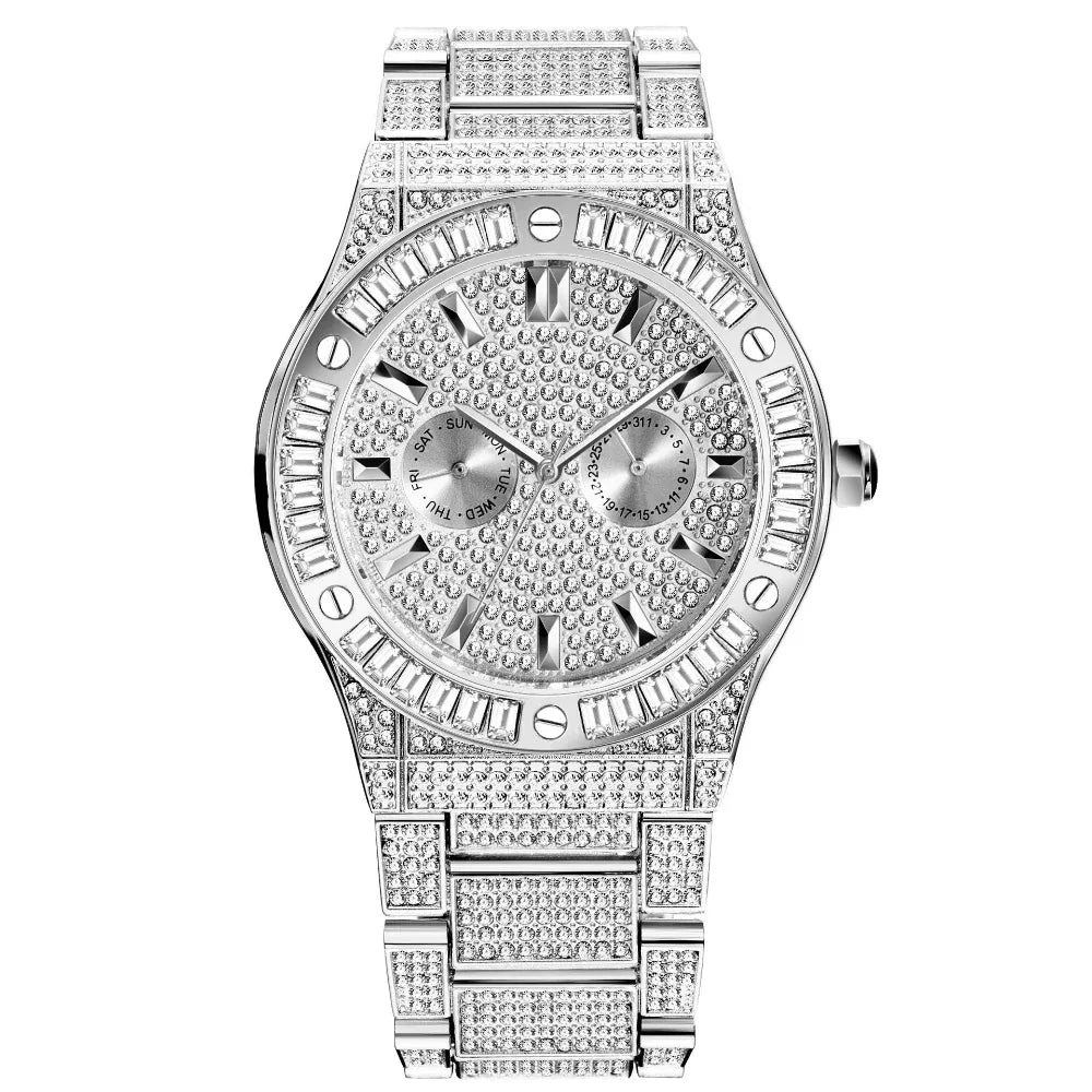 Hip-Hop-Stil Diamant High-End Großes Zifferblatt Wasserdichte Quarz-Herrenuhr