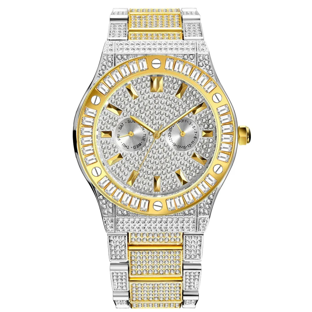 Hip-Hop-Stil Diamant High-End Großes Zifferblatt Wasserdichte Quarz-Herrenuhr