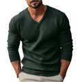 Pull en V tricoté à manches longues pour hommes, coupe ajustée