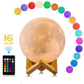 Lampe de table LED Lune de nuit avec socle en bois et 16 couleurs différentes