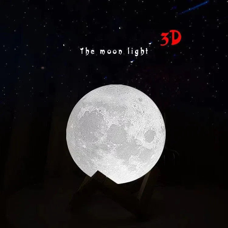 Lampe de table LED Lune de nuit avec socle en bois et 16 couleurs différentes