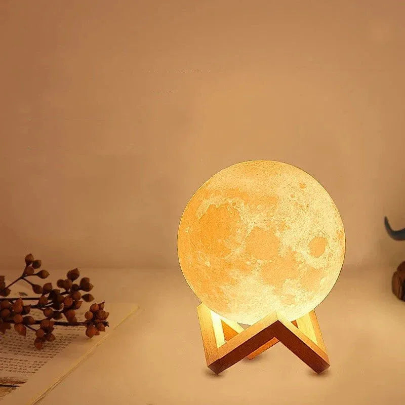Lampe de table LED Lune de nuit avec socle en bois et 16 couleurs différentes