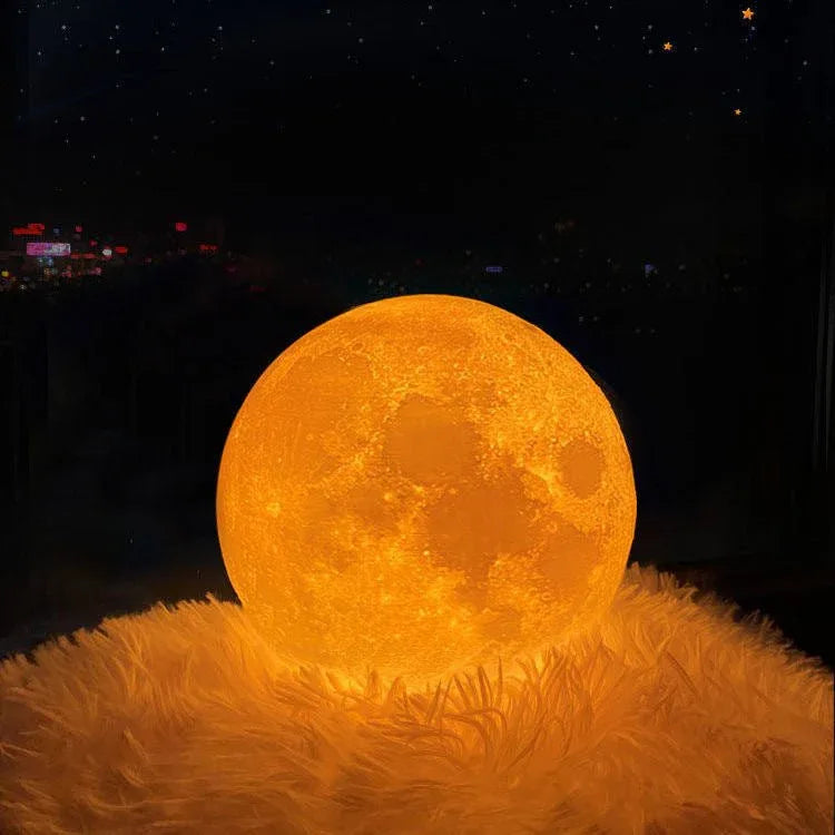 Lampe de table LED Lune de nuit avec socle en bois et 16 couleurs différentes