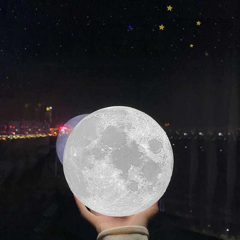 Lampe de table LED Lune de nuit avec socle en bois et 16 couleurs différentes