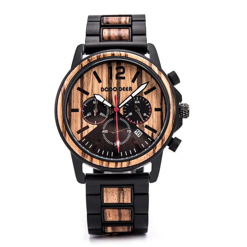 Montre à Quartz Lumineuse 10M Étanche en Bois pour Homme
