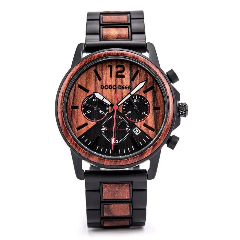 Montre à Quartz Lumineuse 10M Étanche en Bois pour Homme
