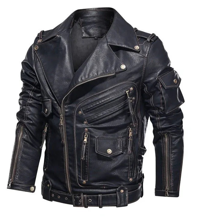 Blouson en cuir vintage noir pour homme