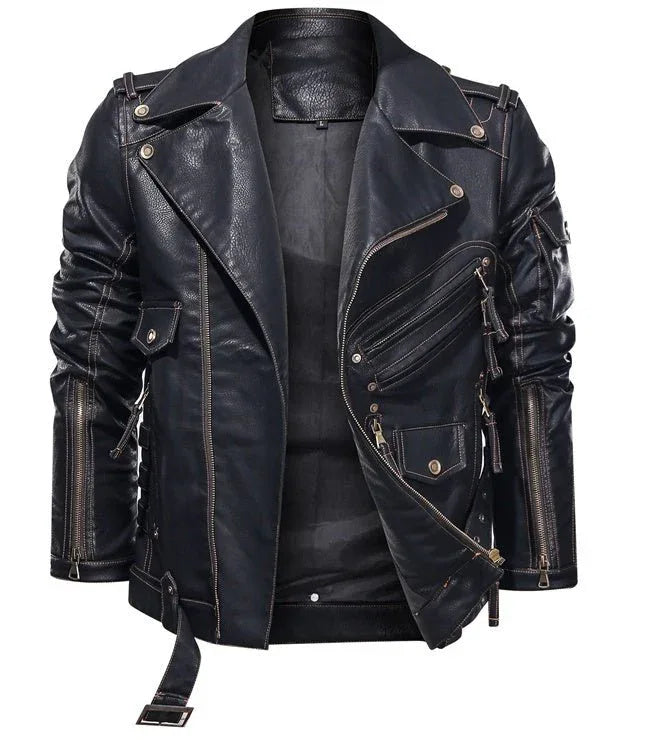 Blouson en cuir vintage noir pour homme