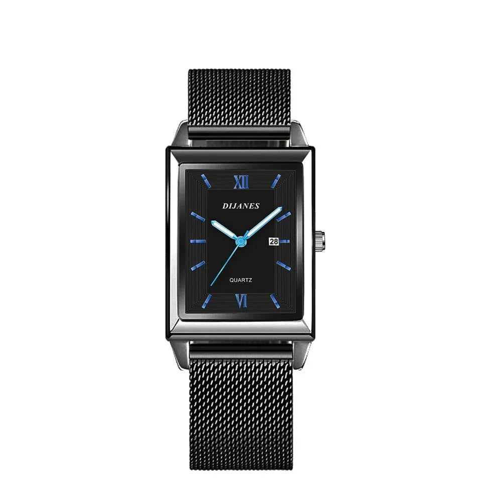Montre rectangulaire décontractée pour homme à mouvement à quartz