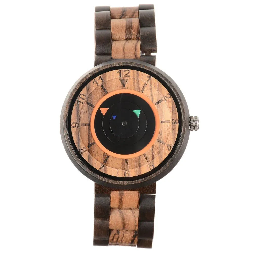 Montre décontractée unique à quartz en bois pour homme sans aiguilles