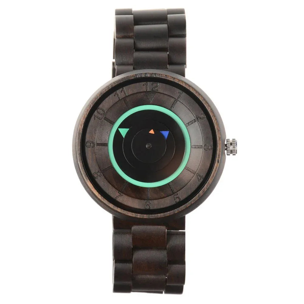 Montre décontractée unique à quartz en bois pour homme sans aiguilles