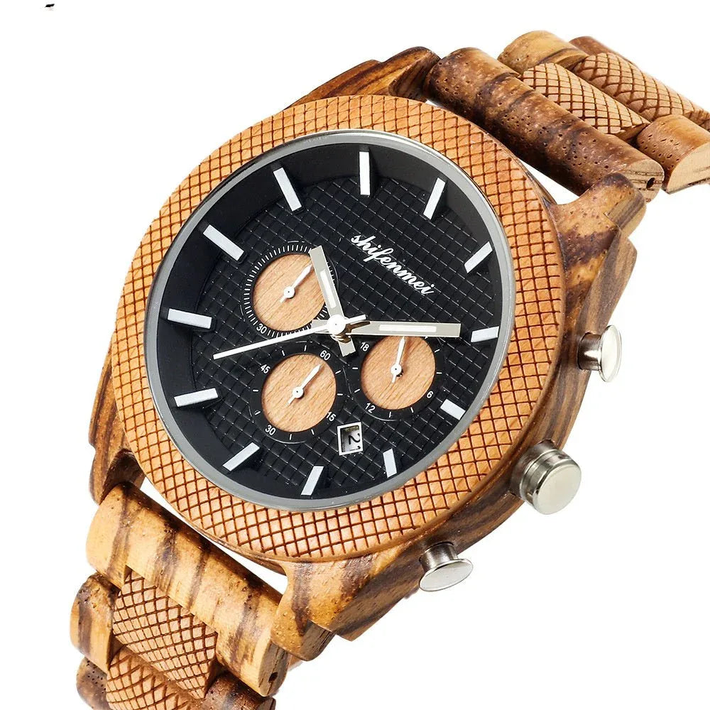 Herren-Chronograph-Kalender-Sportuhr aus Holz