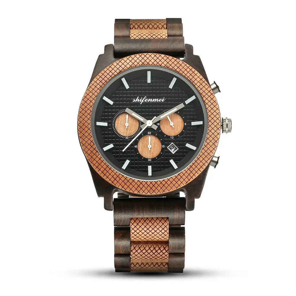 Herren-Chronograph-Kalender-Sportuhr aus Holz