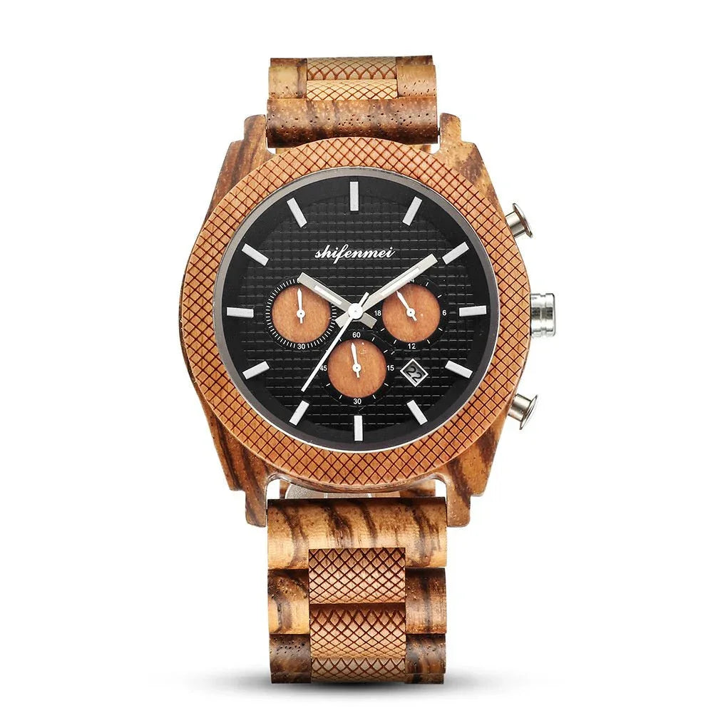 Herren-Chronograph-Kalender-Sportuhr aus Holz