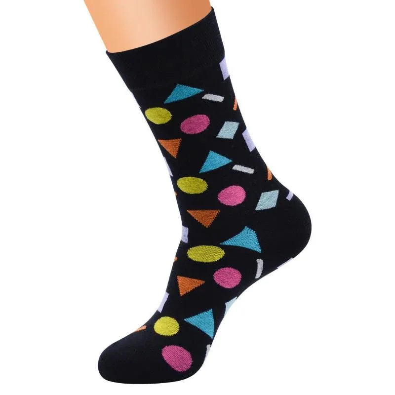 Lustige Herren-Baumwollsocken mit geometrischen Mustern