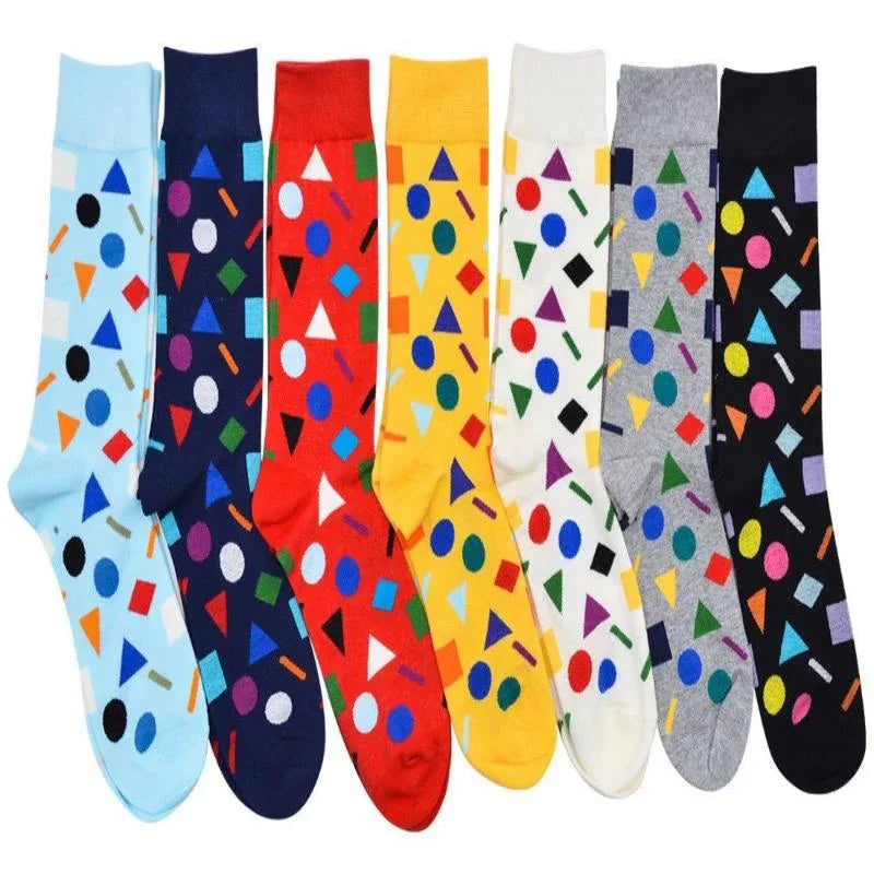 Lustige Herren-Baumwollsocken mit geometrischen Mustern