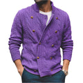 Herren-Strickpullover mit Halbkragen und Zweireiher-Knopfleiste