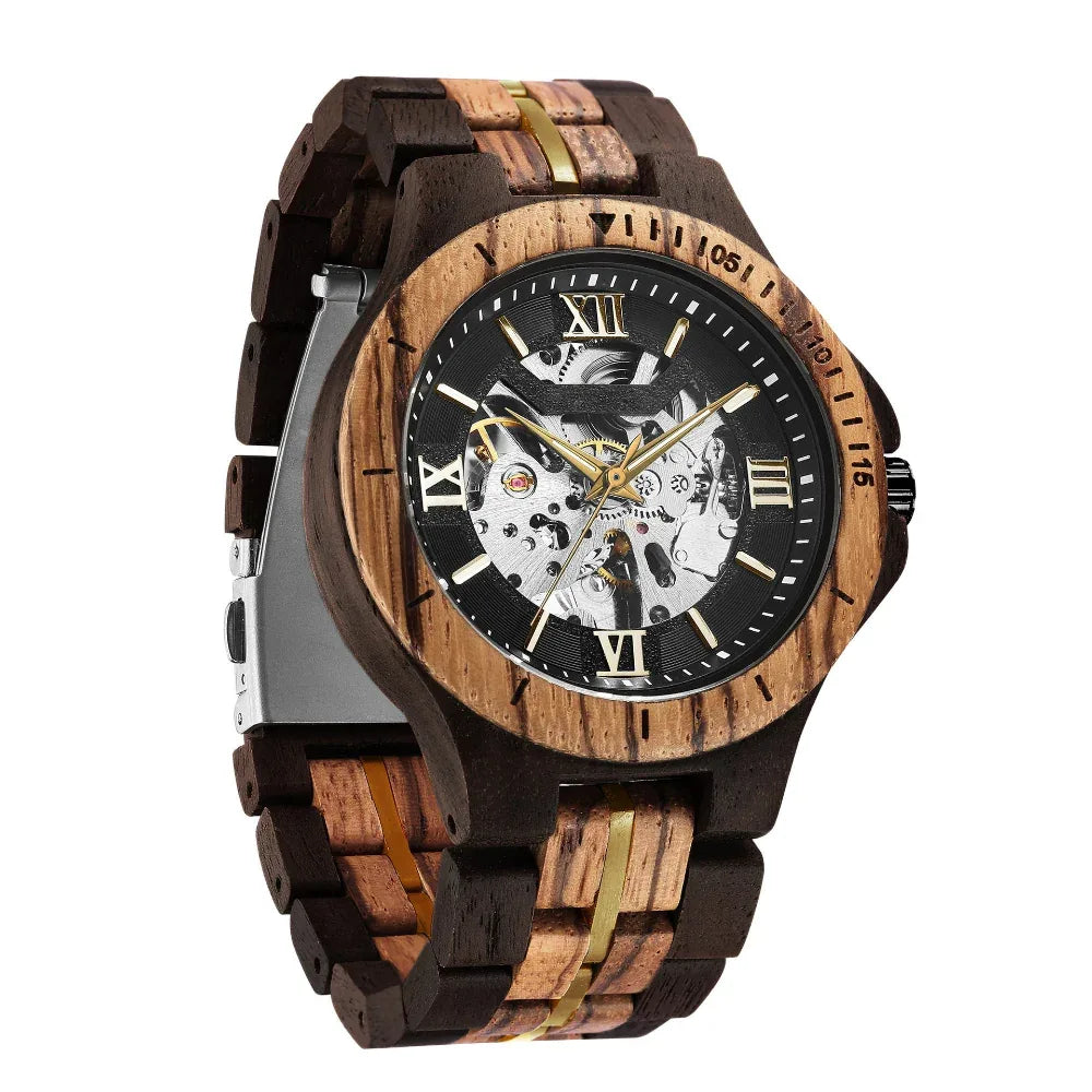 Herren-Armbanduhr aus Holz mit mechanischem Automatikwerk