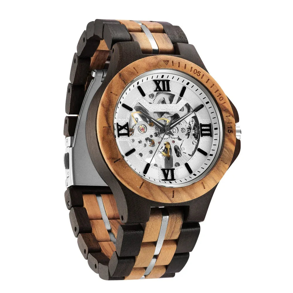 Herren-Armbanduhr aus Holz mit mechanischem Automatikwerk