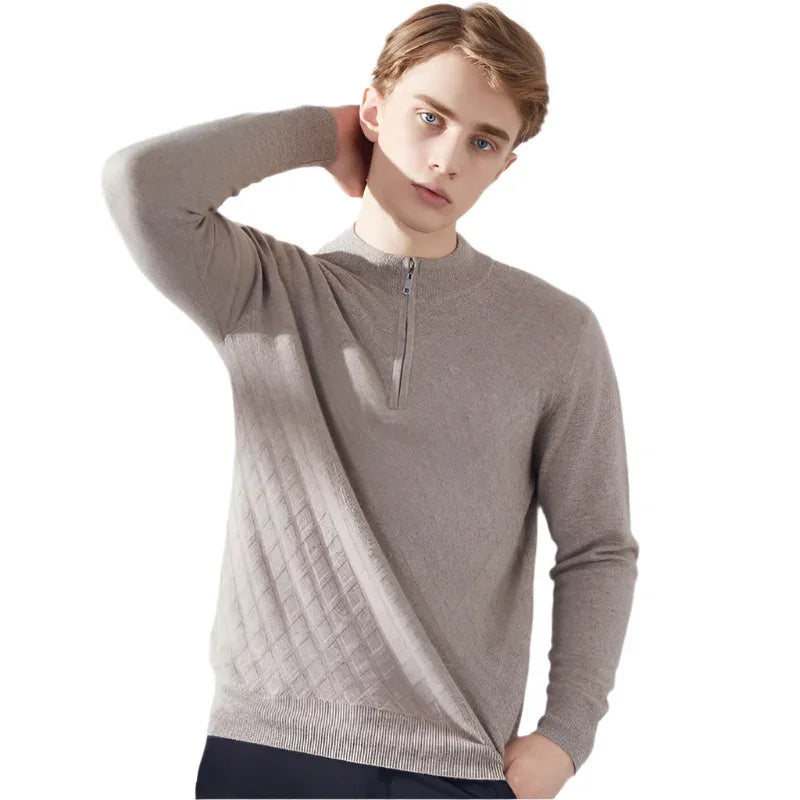 Herren Rollkragenpullover mit Reißverschluss, modisch, leger, aus Kaschmir