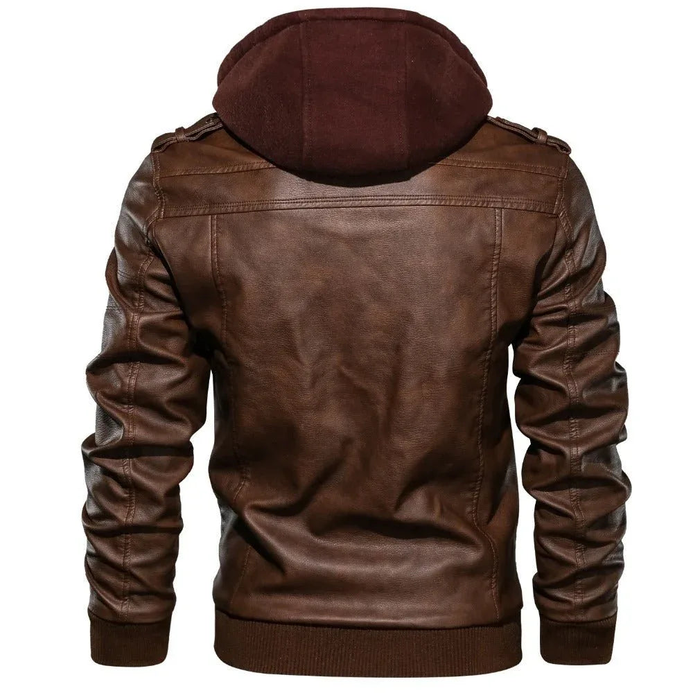 Blouson en cuir à capuche pour homme