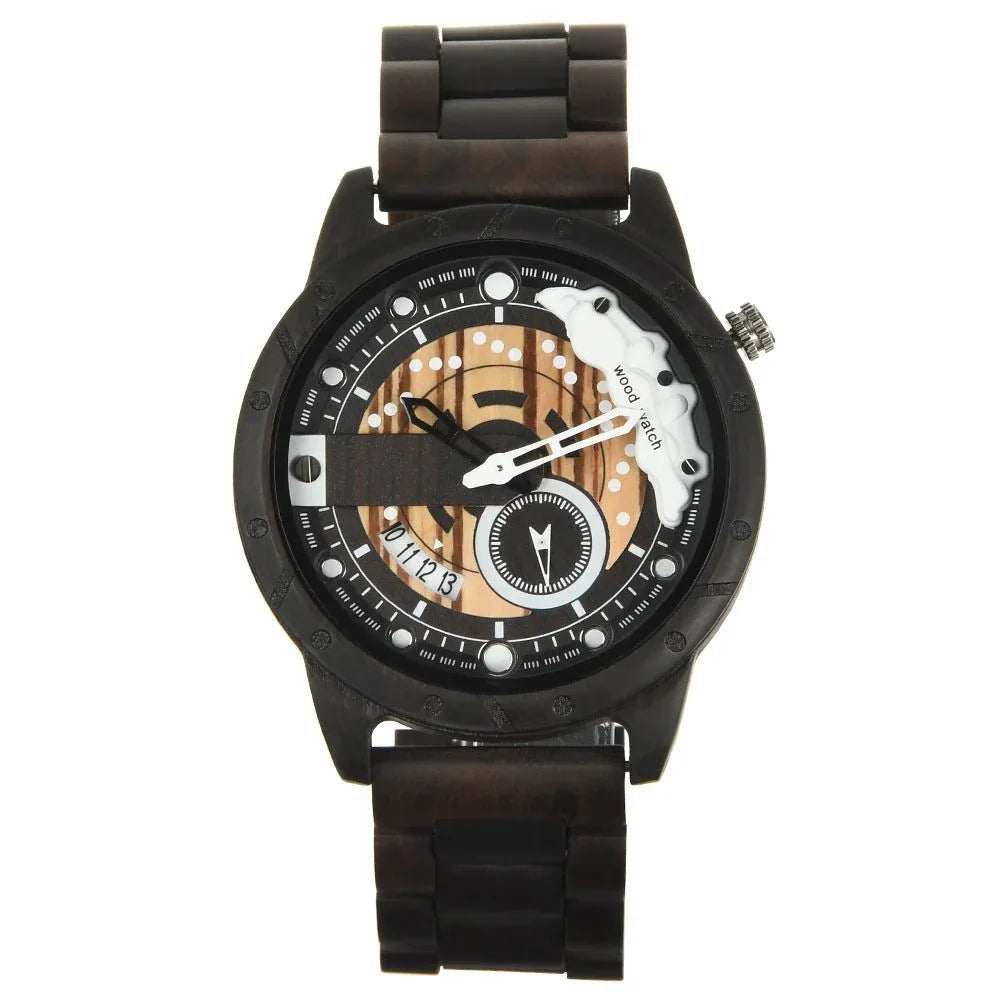 Montre en bois à quartz grand cadran pour homme