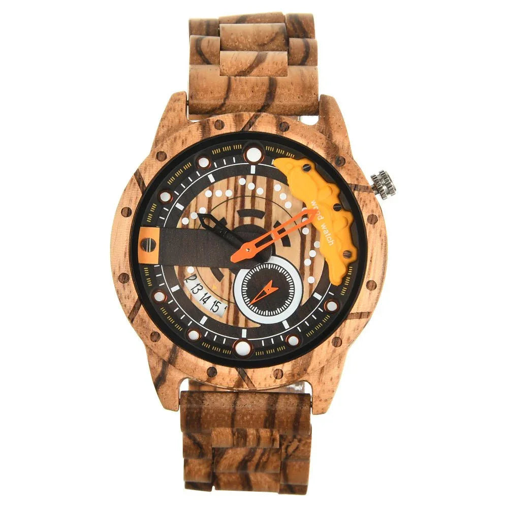 Montre en bois à quartz grand cadran pour homme