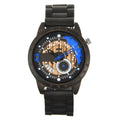 Herrenuhr mit großem Zifferblatt, Quarzwerk und Holzgehäuse