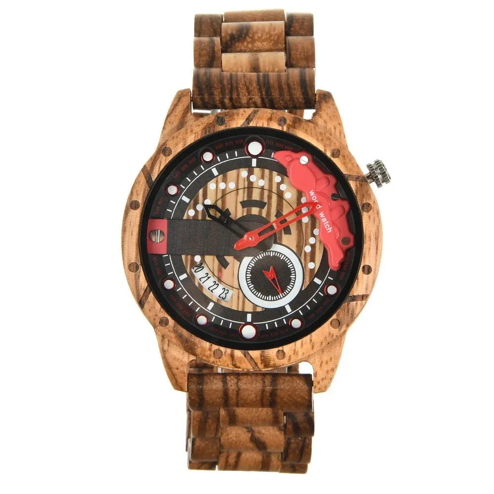 Montre en bois à quartz grand cadran pour homme