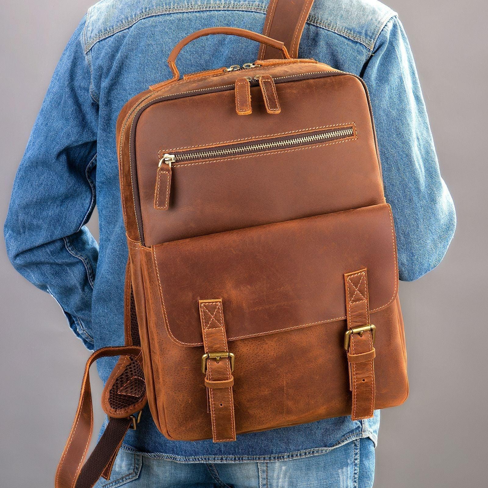 Herren Leder Rucksack Retro Großes Fassungsvermögen