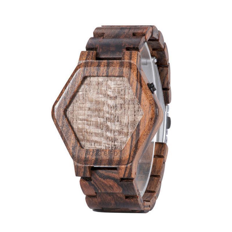 Montre en bois pour homme avec affichage LED et vision nocturne