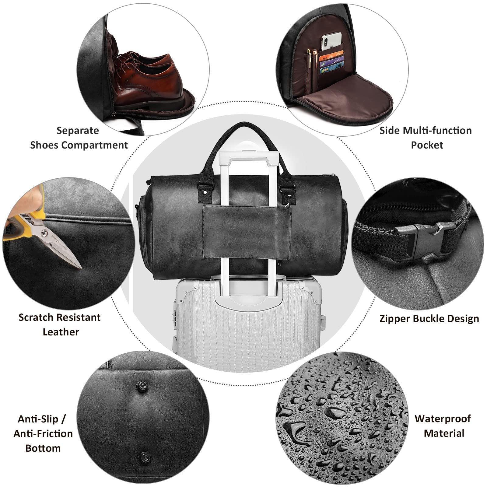 Sac de voyage/week-end de loisirs en cuir PU imperméable pour homme grande capacité avec compartiment à chaussures
