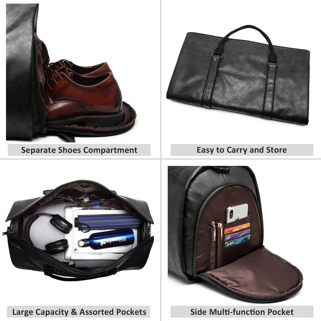 Sac de voyage/week-end de loisirs en cuir PU imperméable pour homme grande capacité avec compartiment à chaussures