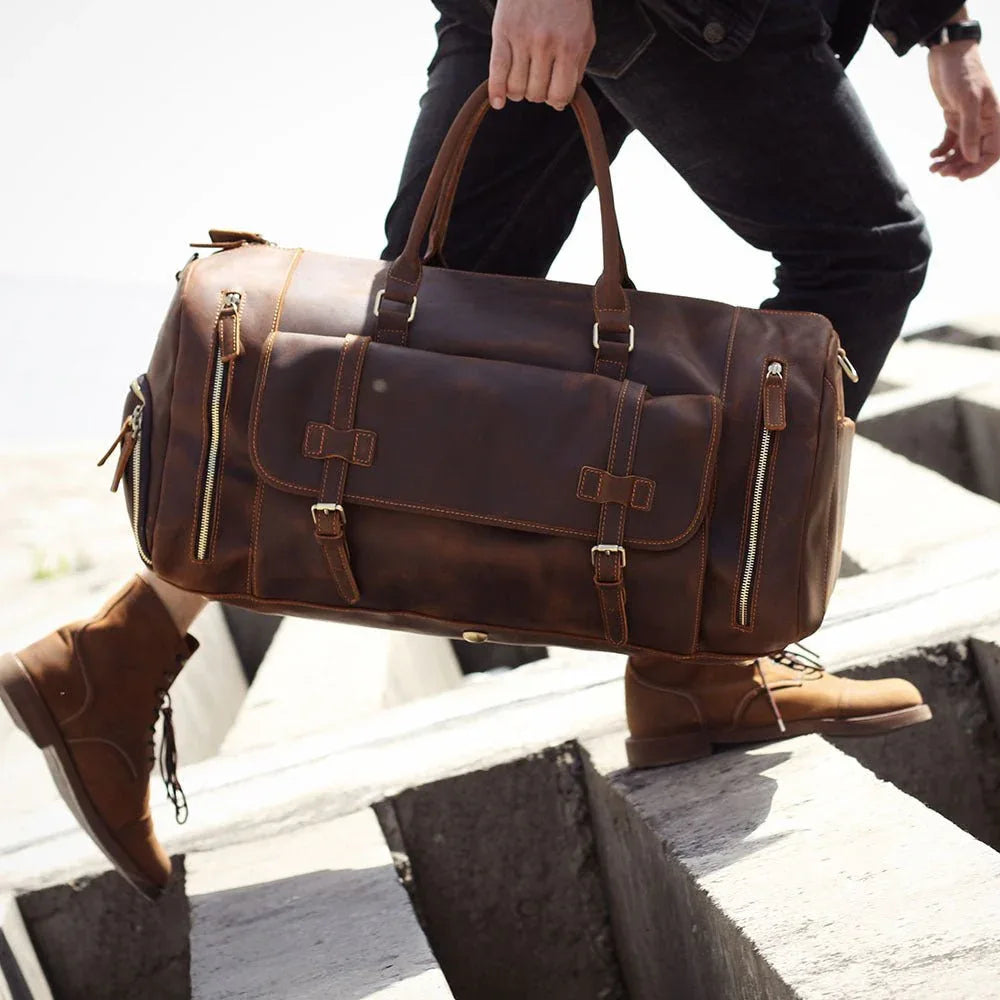 Herren Retro Umhängetasche Echtes Rindsleder Duffle Wochenendtasche