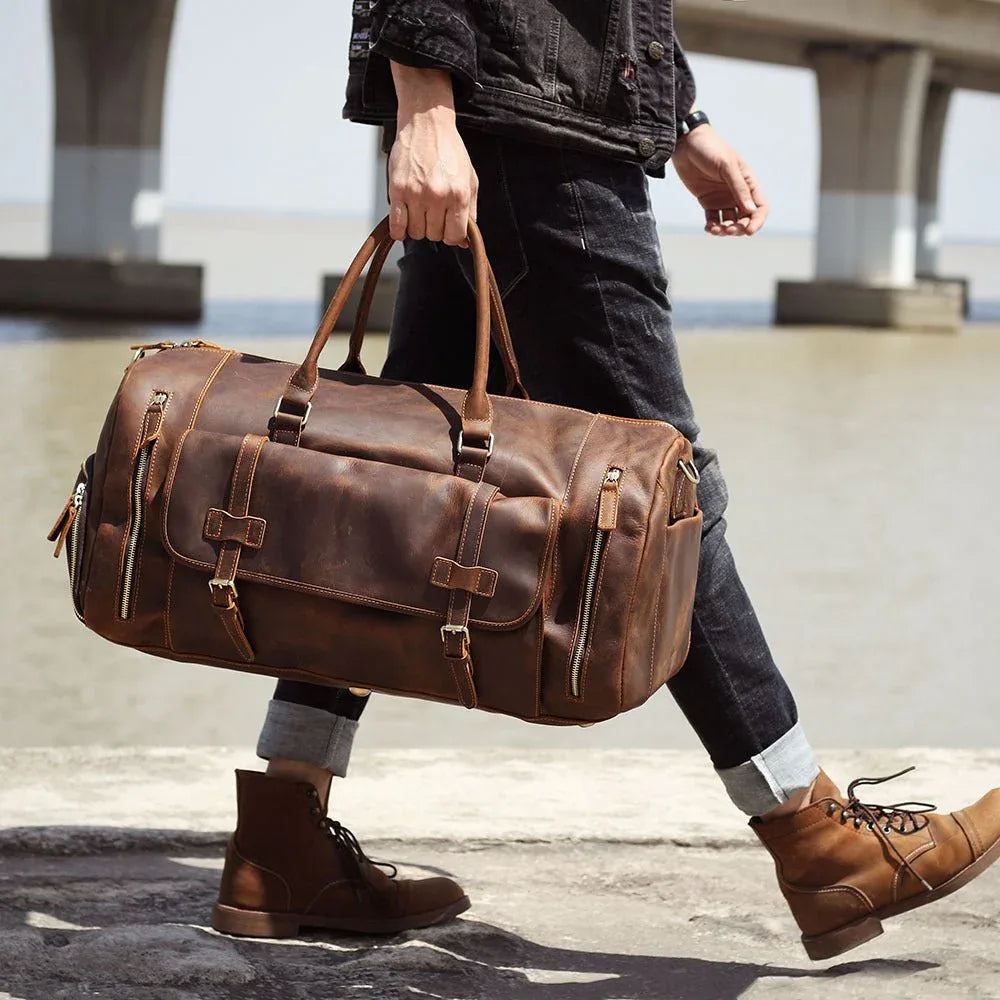 Herren Retro Umhängetasche Echtes Rindsleder Duffle Wochenendtasche