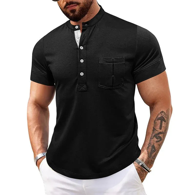 Herren Rundhals Kurzarm Polohemd mit Brusttasche