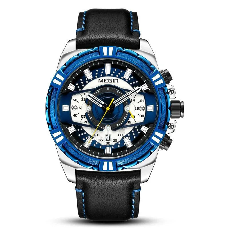 Herren Sport-Leder-Quarzuhr