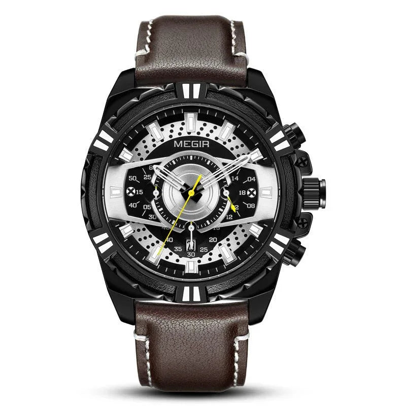 Herren Sport-Leder-Quarzuhr