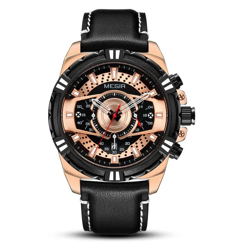 Herren Sport-Leder-Quarzuhr