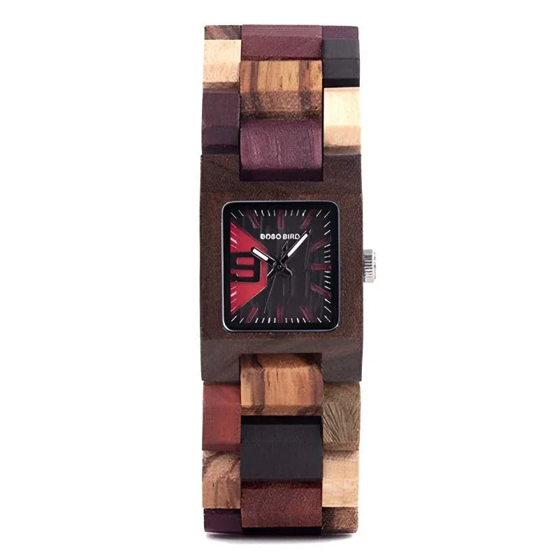Montre en bois pour homme à cadran carré