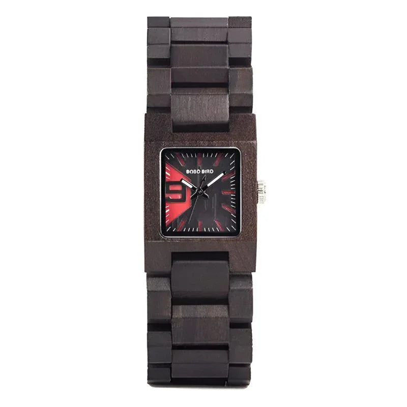 Montre en bois pour homme à cadran carré