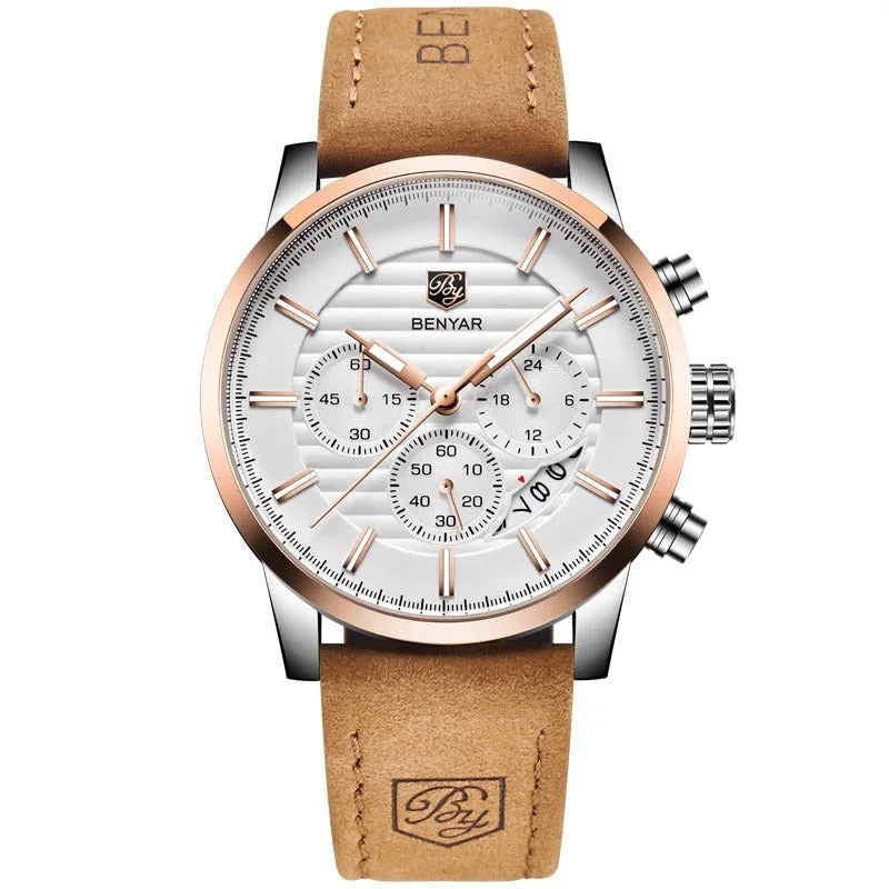 Herrenuhr mit drei Hilfszifferblättern und Lederarmband