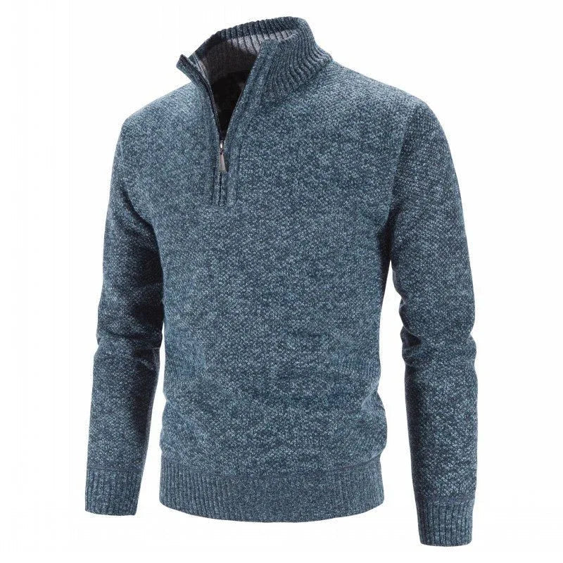 Herren Samt Pullover mit halbem Reißverschluss und Stehkragen