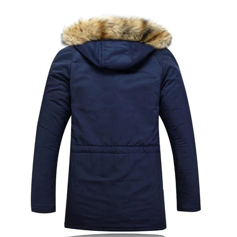 Herren-Winterjacke aus Baumwolle mit Fellkapuze