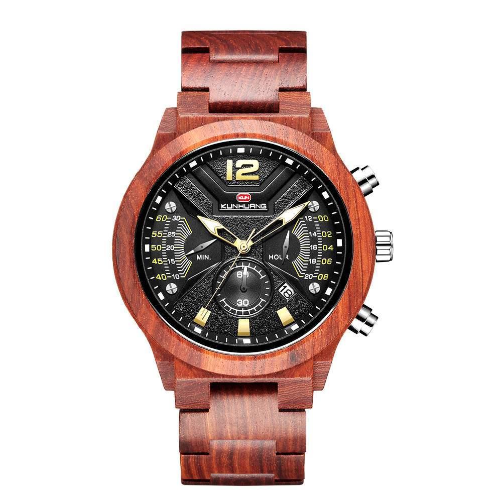 Herren-Chronograph mit Holzgehäuse und Quarzuhrwerk