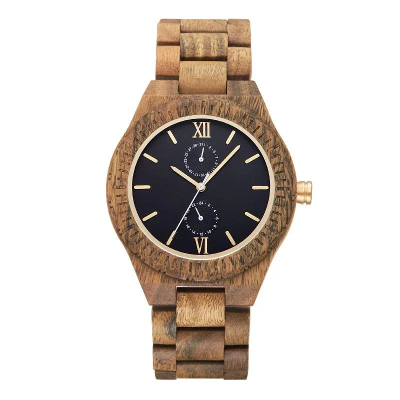 Montre en bois pour homme avec mouvement à quartz