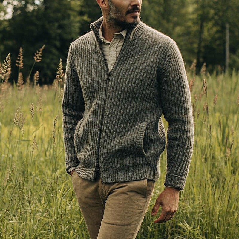 Pull en laine pour homme, haut zippé rétro